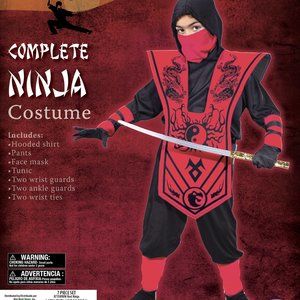 Boys Red COMPLETE NINJA Halloween Costume Size Medium 8 Shirt Pants Mask NWT